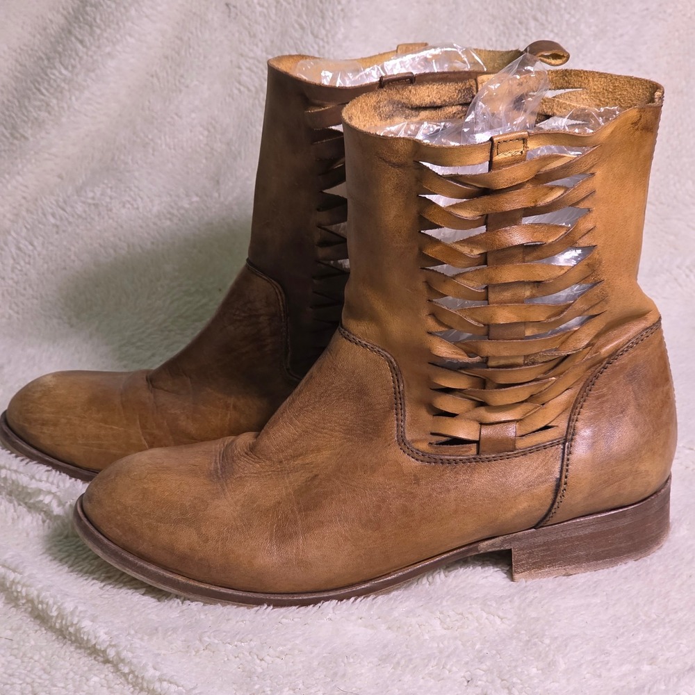 Veracruz Leather Ankle Boots Brown Distressed Open Weave Rustic Women 37 6